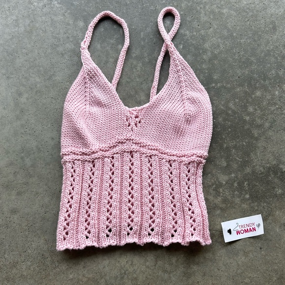 Pink Knit Cropped Tank Top - Picture 1 of 3